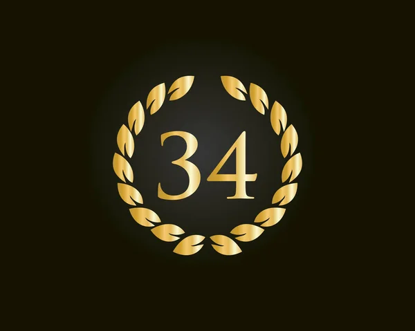 34Th Anniversary Ring Logo Template Jaar Jubileum Logo Met Gouden — Stockvector