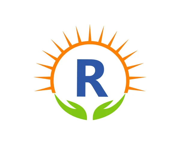 Charity Logo Hand Sun Letter Concept Letter Charity Logo Template — Stock Vector