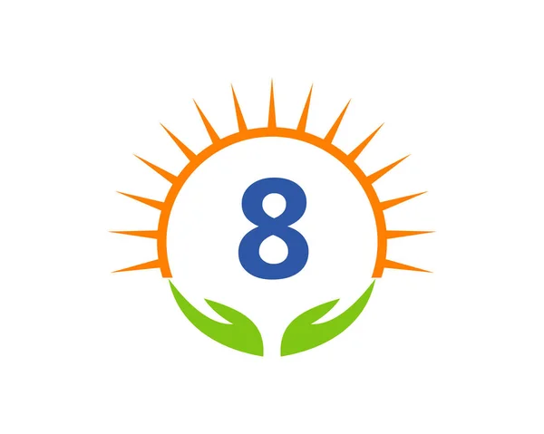 Logo Charytatywne Ręką Słońce Koncepcja Literowa Identyfikacja Organizacji Dawców Liście — Wektor stockowy