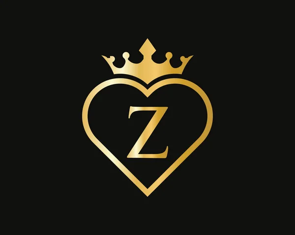 带有皇冠和爱的形状的Z标志 采购产品心脏字母Z标志设计 化妆品商务 瑜伽矢量豪华概念模板 — 图库矢量图片