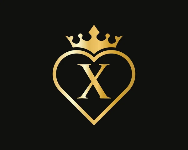 Logo Crown Love Shape Англійською Heart Letter Logo Design Gold — стоковий вектор