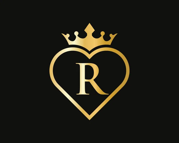 带有皇冠和爱的形状的标志 采购产品心脏字母R标志设计 化妆品商务 瑜伽矢量豪华概念模板 — 图库矢量图片