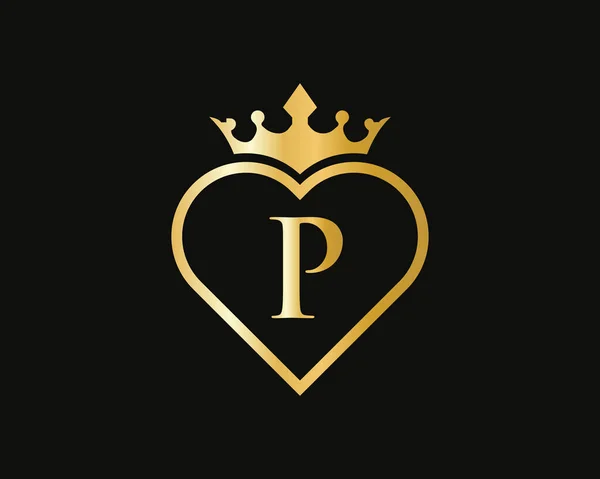 Elegant Logo Crown Love Shape Heart Letter Logo Design Gold — стоковий вектор
