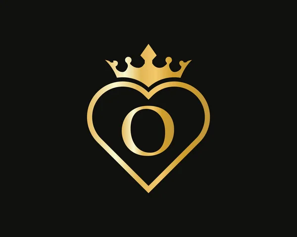 Úvodní Logo Korunou Tvarem Lásky Srdce Písmeno Logo Design Zlato — Stockový vektor