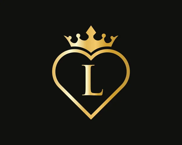 Elegant Logo Crown Love Shape Heart Letter Logo Design Gold — стоковий вектор