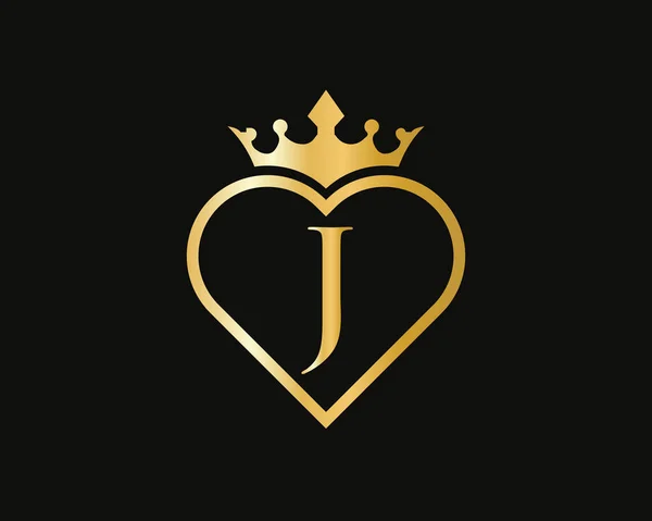 Logo Crown Love Shape 약자이다 Heart Letter Logo Design Gold — 스톡 벡터
