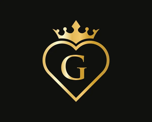 Taç Aşk Şeklinde Harfi Kalp Harfi Logosu Tasarımı Altın Güzellik — Stok Vektör