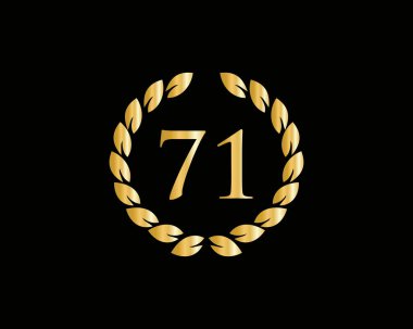 71. Yüzük Logosu Şablonu. Yıl dönümü logosu, siyah arka planda izole edilmiş altın yüzükle doğum günü, yıldönümü ve şirket kutlamaları için.