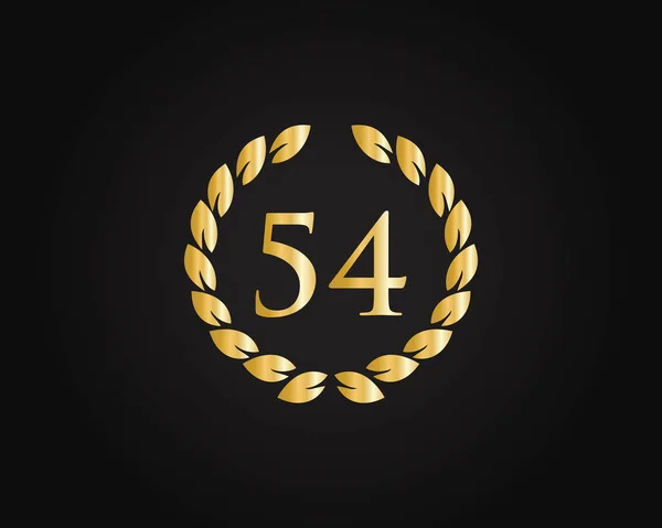 54周年戒指标志模板 带有黑色背景的金戒指的54周年标志 周年和公司庆祝活动 — 图库矢量图片