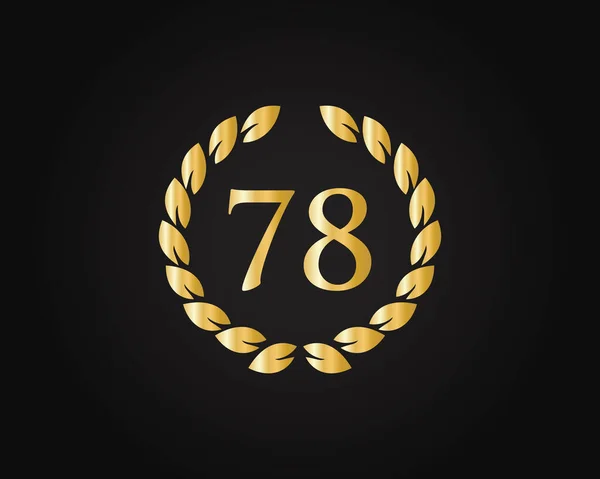 78周年記念リングロゴテンプレート 黒の背景に隔離された黄金のリングと78周年記念ロゴ 誕生日のための 記念日と会社のお祝い — ストックベクタ