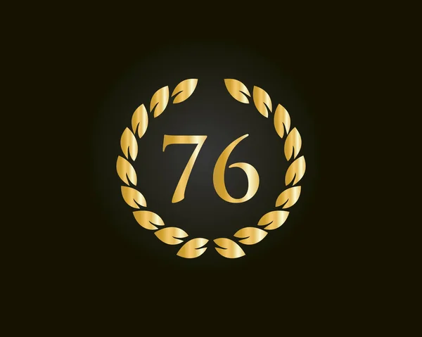 76周年記念リングロゴテンプレート 黒の背景に隔離された黄金のリングと76周年記念ロゴ 誕生日のための 記念日と会社のお祝い — ストックベクタ