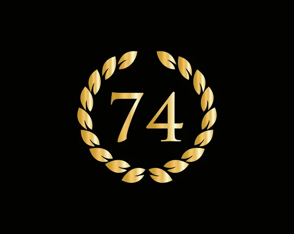 74周年記念リングロゴテンプレート 黒の背景に隔離されたゴールデンリングと74周年記念ロゴ 誕生日のための 記念日と会社のお祝い — ストックベクタ