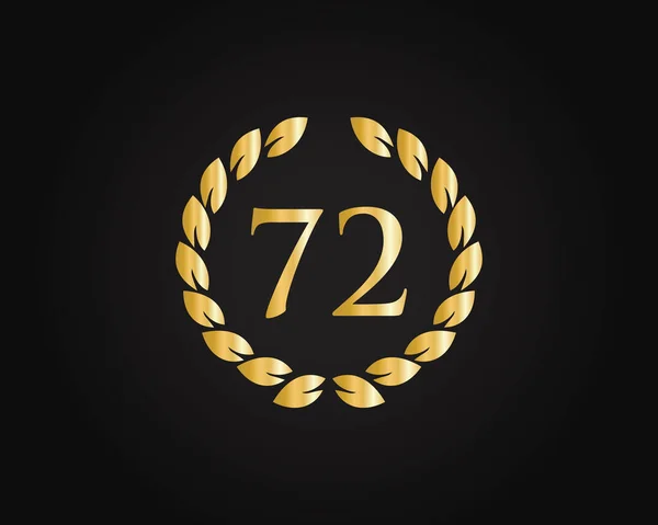 72周年記念リングロゴテンプレート 黒の背景に隔離された黄金のリングと72周年記念ロゴ 誕生日のための 記念日と会社のお祝い — ストックベクタ