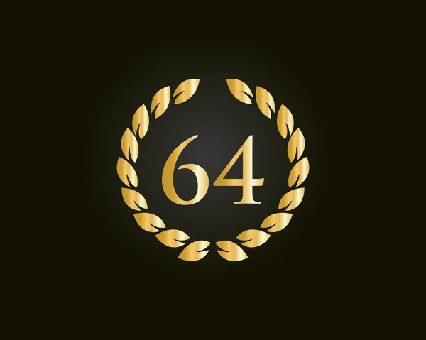 64Th Anniversary Ring Logo Template Jarig Jubileum Logo Met Gouden — Stockvector