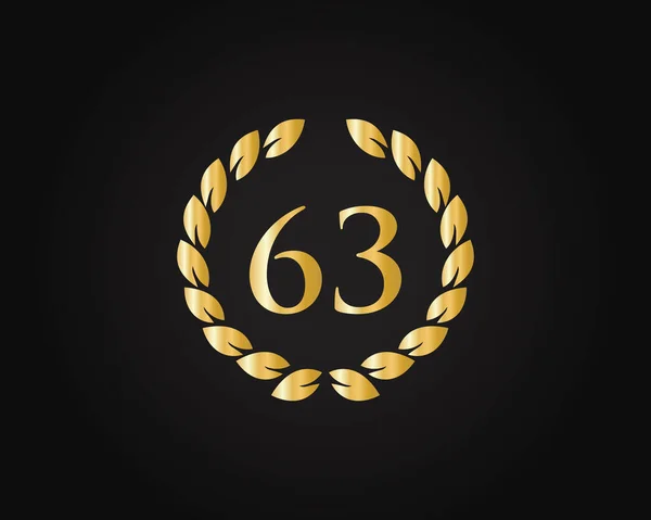 63周年戒指标志模板 黑色背景的金戒指 周年纪念日和公司庆祝活动63周年标志 — 图库矢量图片