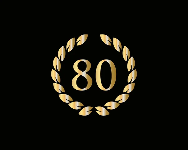 80周年戒指标志模板 黑色背景的金戒指80周年标志 周年纪念日和公司庆祝活动 — 图库矢量图片