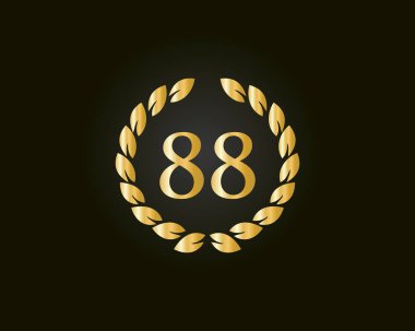 88. yıldönümü yüzük logosu şablonu. 88. yıl dönümü logosu siyah arka planda izole edilmiş, doğum günü, yıldönümü ve şirket kutlamaları için.