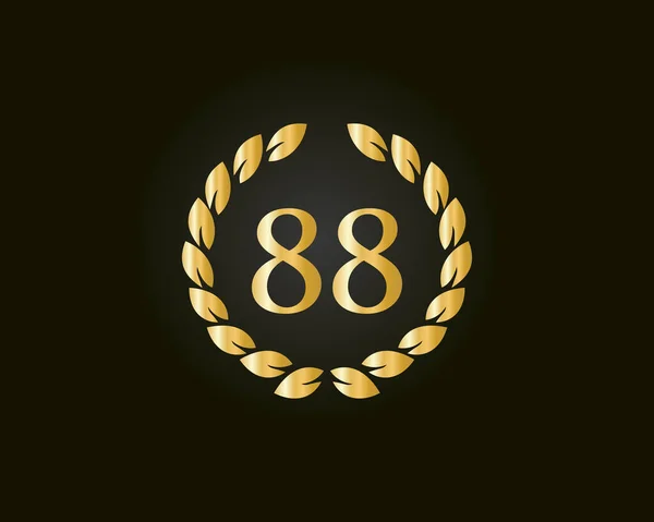 88周年記念リングロゴテンプレート 黒の背景に隔離された黄金のリングと88周年記念ロゴ 誕生日のための 記念日と会社のお祝い — ストックベクタ