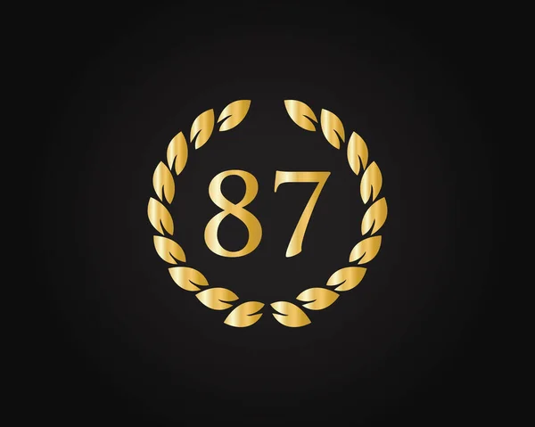 87Th Anniversary Ring Logo Template Jarig Jubileum Logo Met Gouden — Stockvector