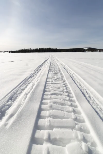 Snow Mobile Tracks on Lake — Stock Photo, Image