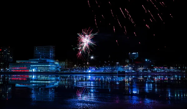 Downtown Umea with Fireworks — Stock Photo, Image