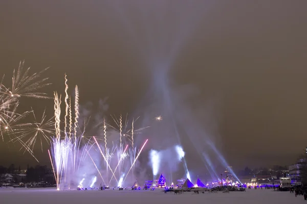 Fireworks on the River in Umea, Sweden — Stock Photo, Image