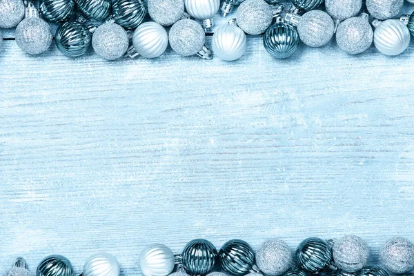 Boules Nouvel Sur Fond Bois Bleu Fond Noël Avec Des — Photo