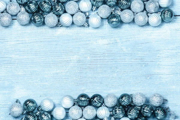 Boules Nouvel Sur Fond Bois Bleu Fond Noël Avec Des — Photo