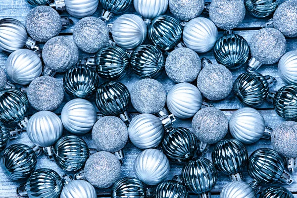 Boules Nouvel Sur Fond Bois Bleu Fond Noël Avec Des — Photo