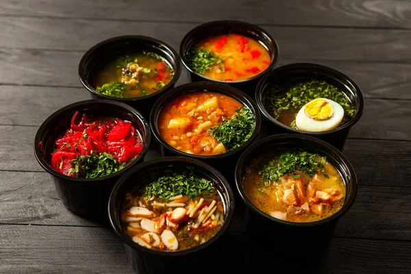 Zakelijke Lunch Eco Plastic Container Klaar Voor Levering Top View — Stockfoto