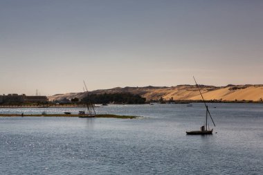 Afrika 'nın en uzun nehri. Mısır 'ın birincil su kaynağı. Temiz su nehri manzarası.