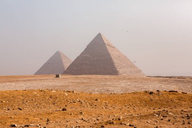 Ünlü Mısır Giza Piramitleri. Mısır 'da manzara. Çölde piramit. Afrika. Dünyanın Mucizesi