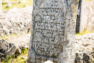 Vadul Rascov, Moldova; 12 Nisan 2021. Moldova Cumhuriyeti 'ndeki ortaçağ Yahudi mezarlığındaki mezar taşları. Avrupa 'nın en büyük Yahudi mezarlıklarından biri. Editör fotoğrafı.