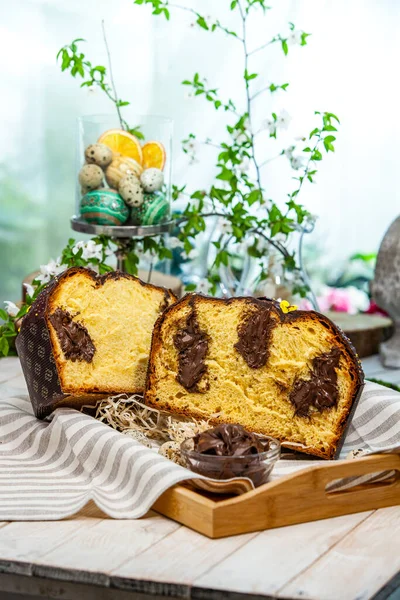 Panettone Tipo Pane Dolce Italiano Pane Dolce Intrecciato Appena Sfornato — Foto Stock