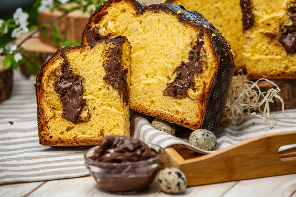 Panettone Fait Maison Pain Sucré Italien Traditionnel Panettone Avec Une — Photo