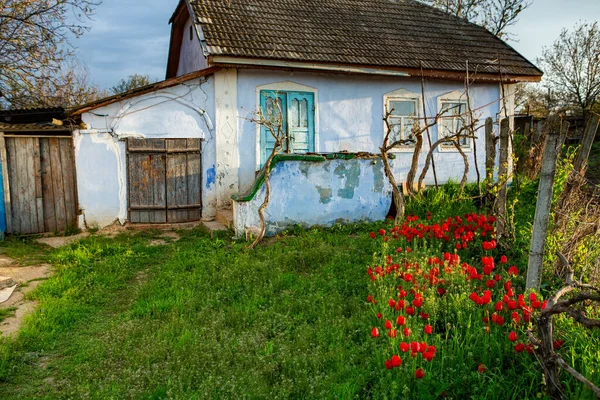 Ландшафт Старим Забутим Будинком Покинутим Десь Селах Молдови Покинутий Будинок — стокове фото