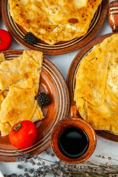 Traditional Fried Pies Romania Potatoes Cheese Cabbage Romanian Food — Stock Photo, Image