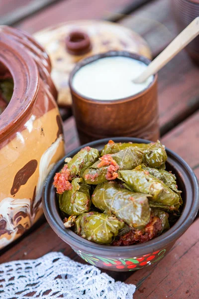 Dolma Traditionella Rumänska Köket Fyllda Kål Blad Med Malet Kött — Stockfoto