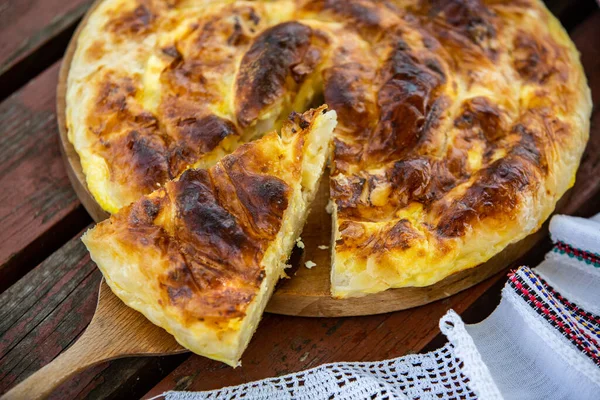 Traditional Romanian Baked House Pie Cheese — Stock Photo, Image