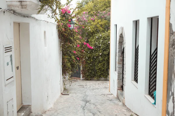 Architektura Wyspy Ibiza Urocza Pusta Biała Ulica Starym Mieście Eivissa — Zdjęcie stockowe