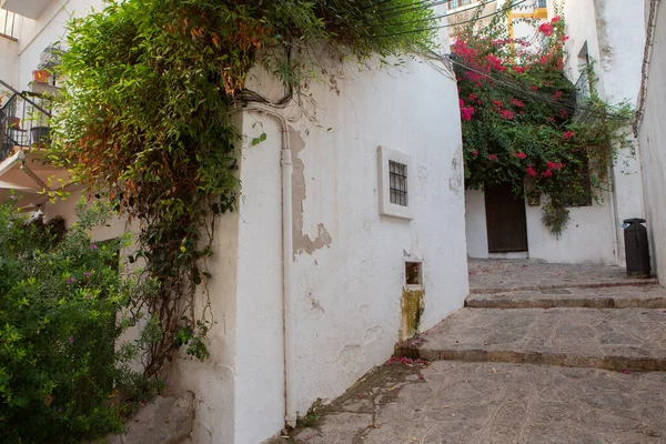 Die Architektur Der Insel Ibiza Eine Charmante Leere Weiße Straße — Stockfoto