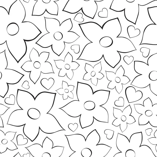 Seamless pattern with flowers and hearts — Stock Vector