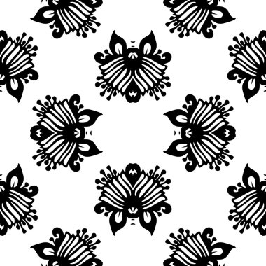Siyah ve beyaz vektör sorunsuz damask deseni