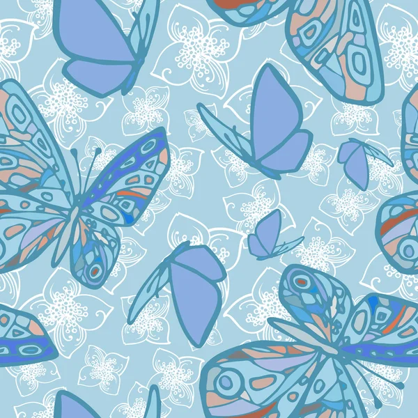 Het frame van de hand getrokken jasmijn bloemen en butterflyes — Stockvector