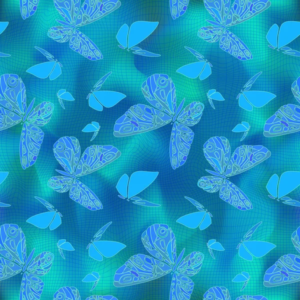 Papillons sur une grille d'enroulement . — Image vectorielle