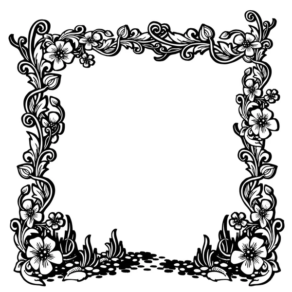 Black and white vintage frame with floral pattern. — Stock Photo, Image