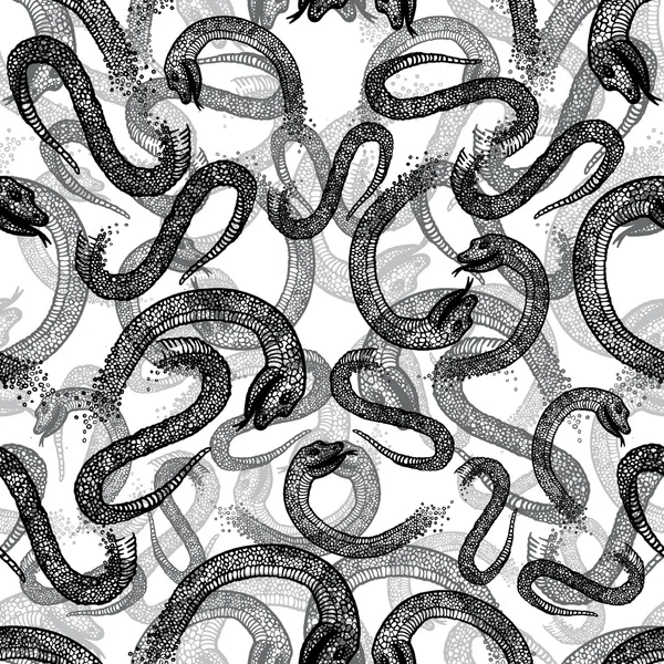 Modèle sans couture vectoriel dessiné à la main avec des serpents noirs sur fond blanc . — Image vectorielle