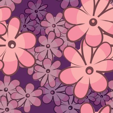 Kusursuz desenli koyu arkaplanda vektör karikatür çiçekleri. Eps-8