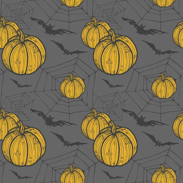 Fondo Halloween Sin Costuras Dibujado Mano Con Calabaza Murciélago Web — Vector de stock