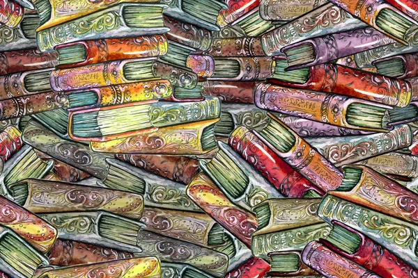 Seamless pattern of drawn color ancient books covers